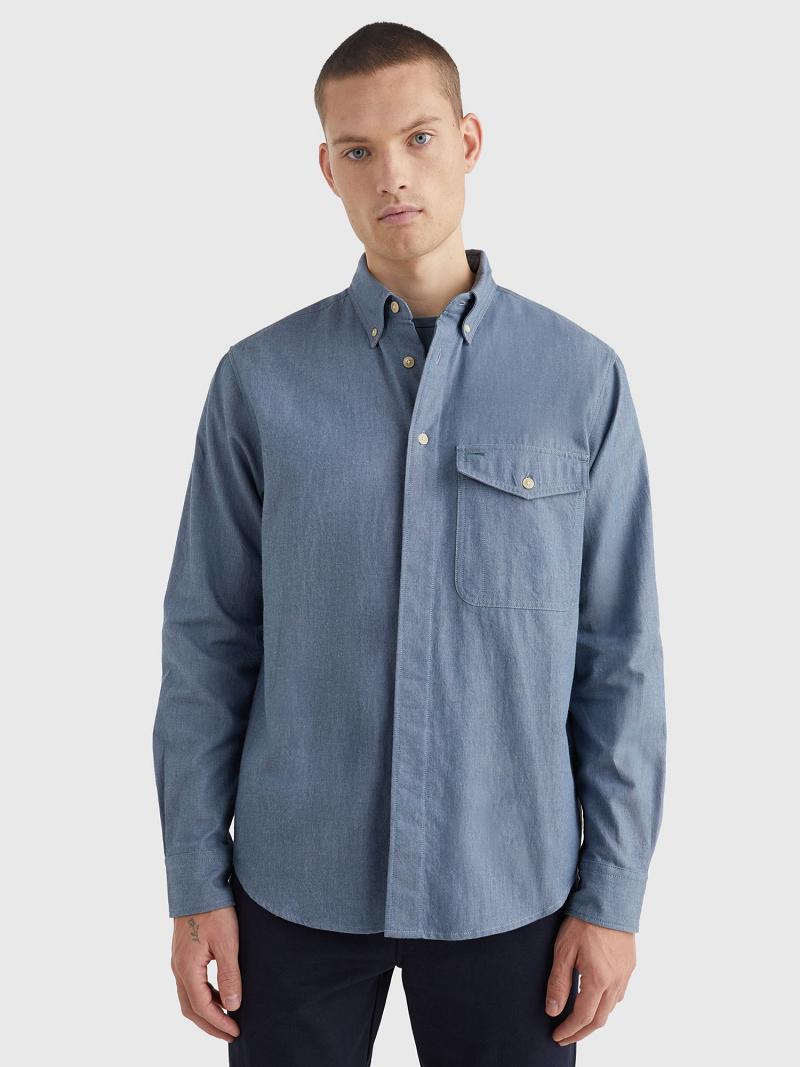 Férfi Tommy Hilfiger Relaxed fit denim overshirt Ingek Sötétkék | HU 1060LIS